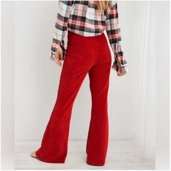 Aerie Groove On Velour High Waisted Flare Pants Red Large - Picture 2 of 4